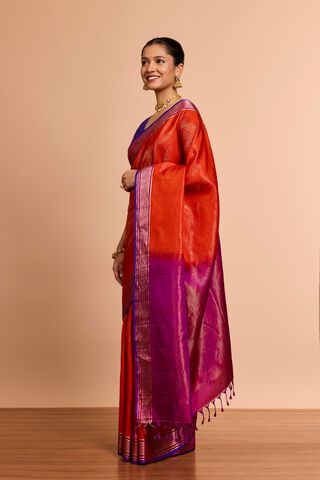 Dark Orange Woven Soft Pure Silk Saree thumbnail image number null