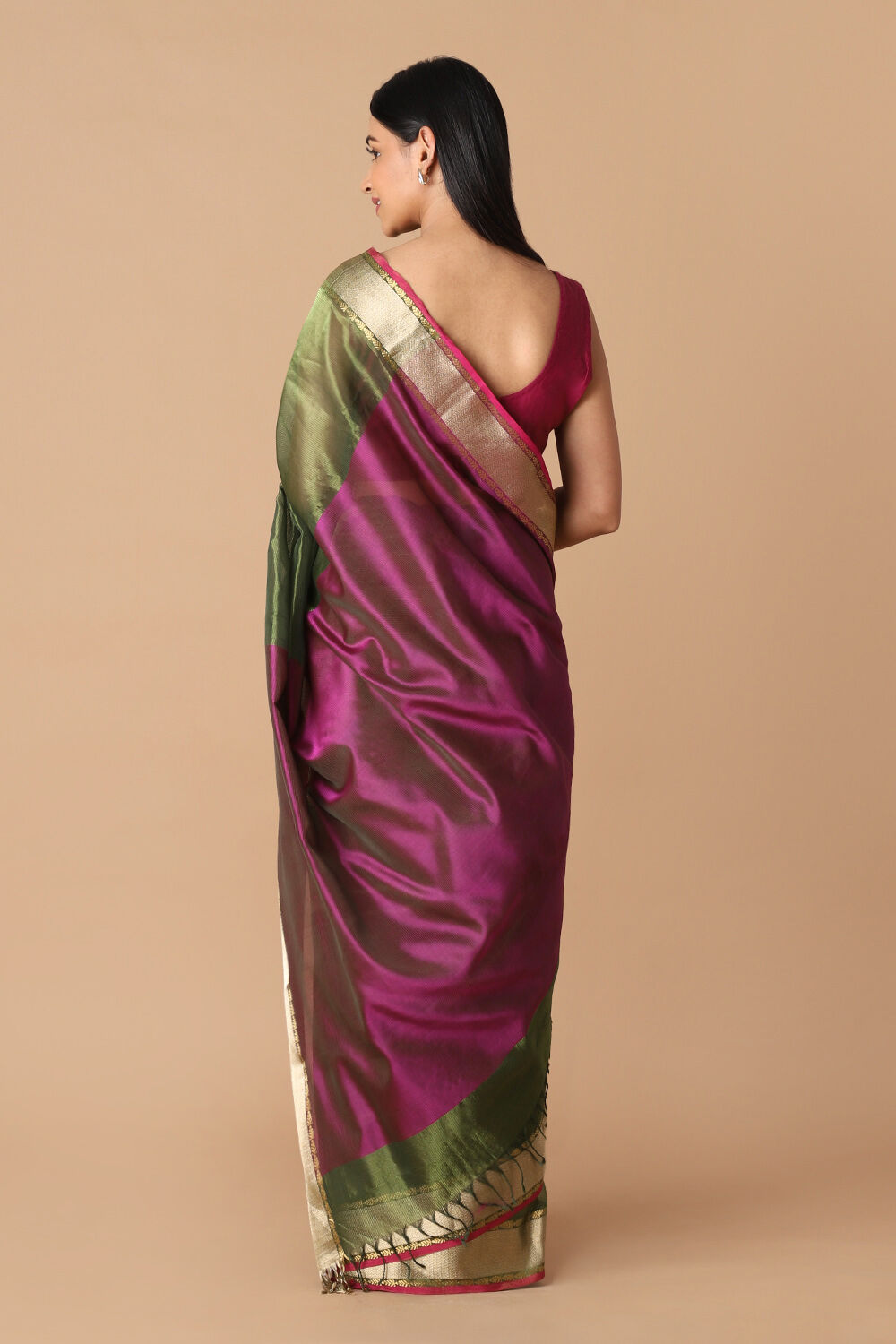 Green Pure Cotton Tissue Maheswari Saree image number null