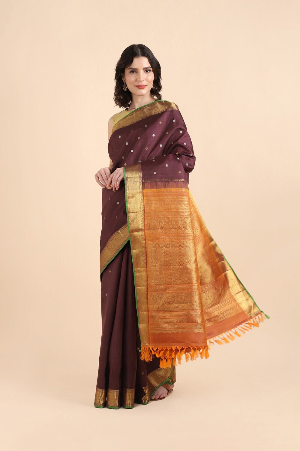 Brown Pure Silk Kanjivaram Saree image number null