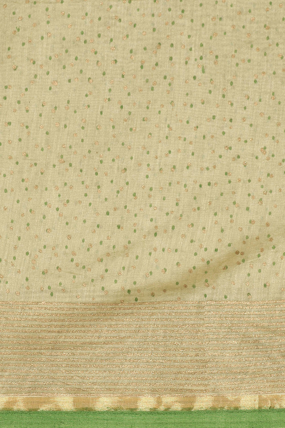 Beige and Green Pure Silk Cotton Hand Printed Saree image number null