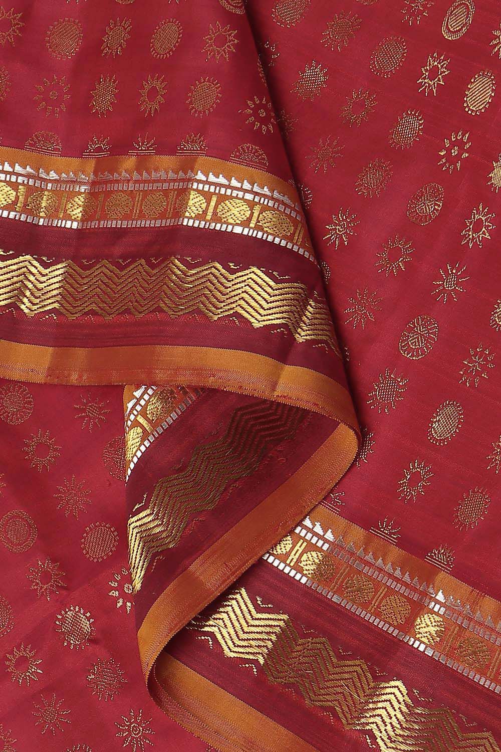 Dark Red Pure Silk Kanjivaram Saree image number null