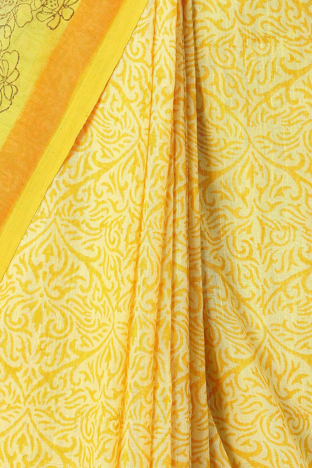 Yellow Pure Cotton Printed Saree image number null