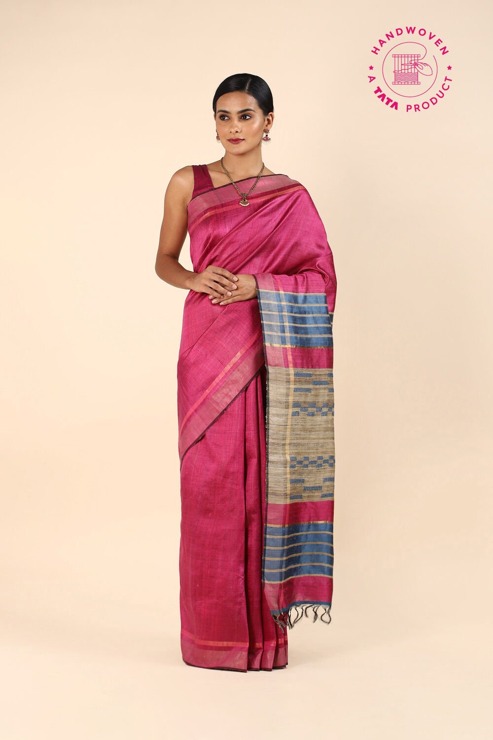 Pink Pure Tussar Silk Bhagalpuri Saree image number null