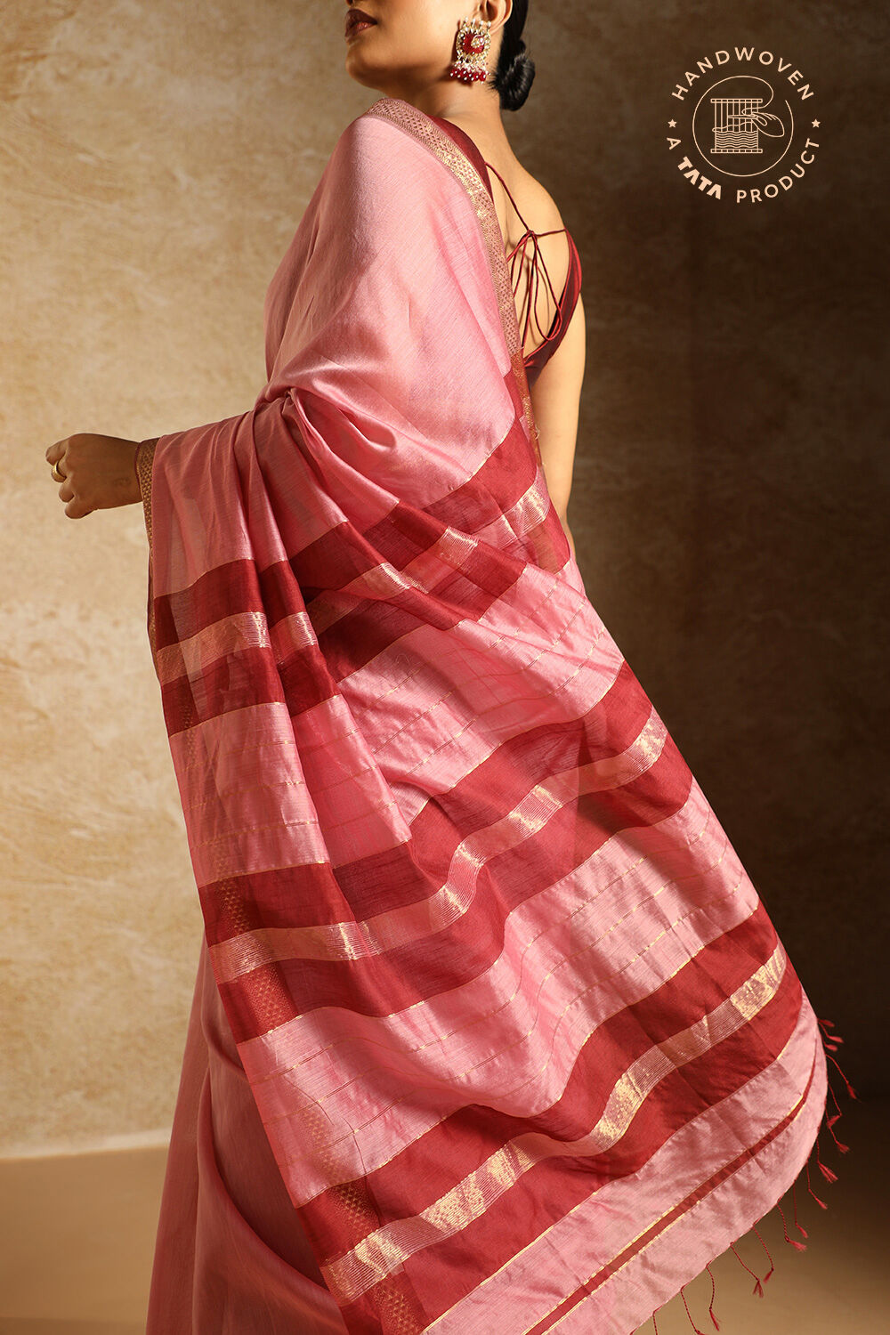 Pink Pure Silk Cotton Woven Maheshwari Saree image number null