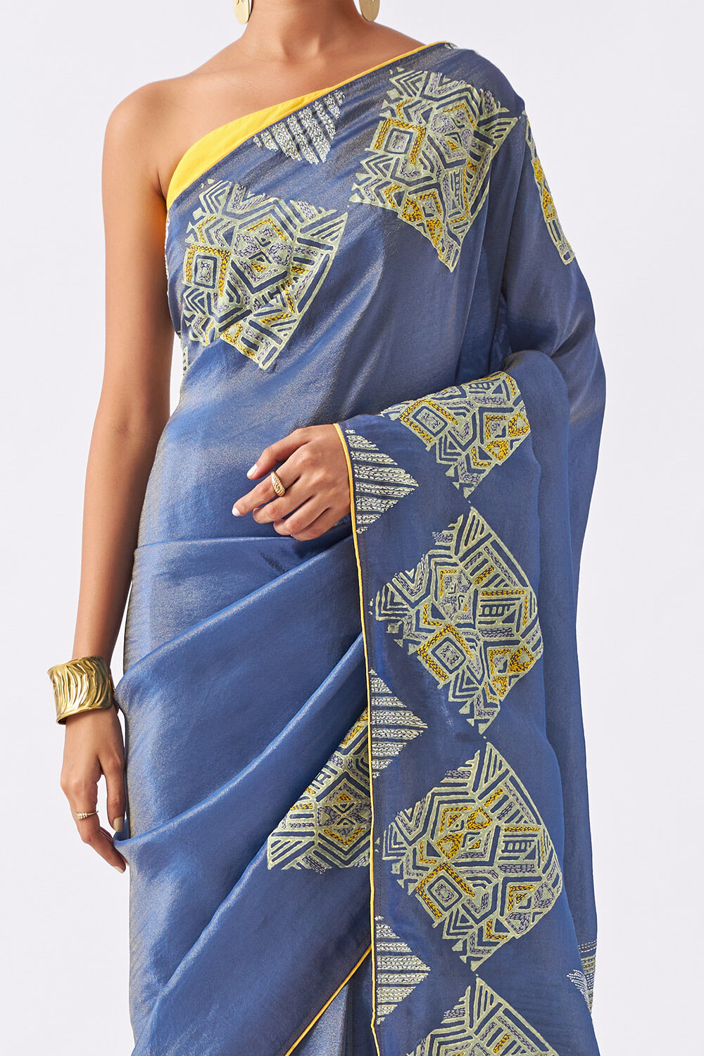 Blue Pure Organza Tissue Printed Saree image number null
