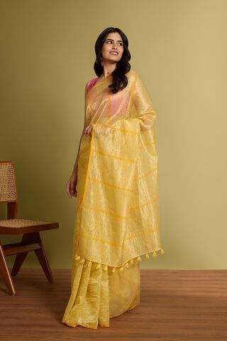 Yellow Pure Silk Cotton Embroidered Saree image number