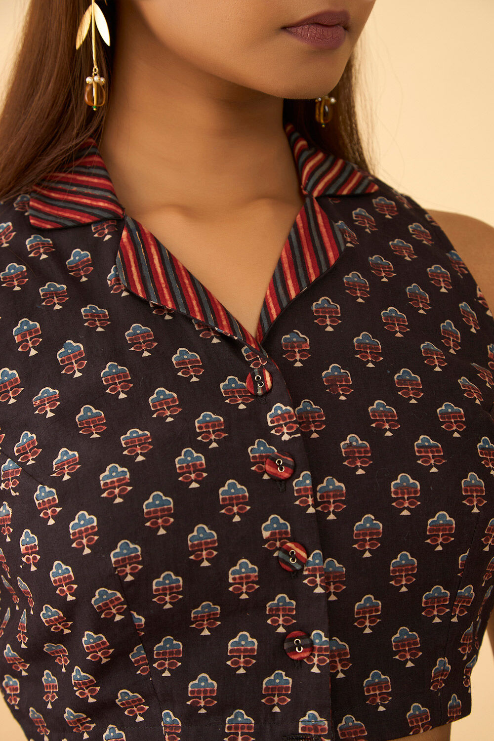 Black Pure Cotton Ajrakh Blouse image number null