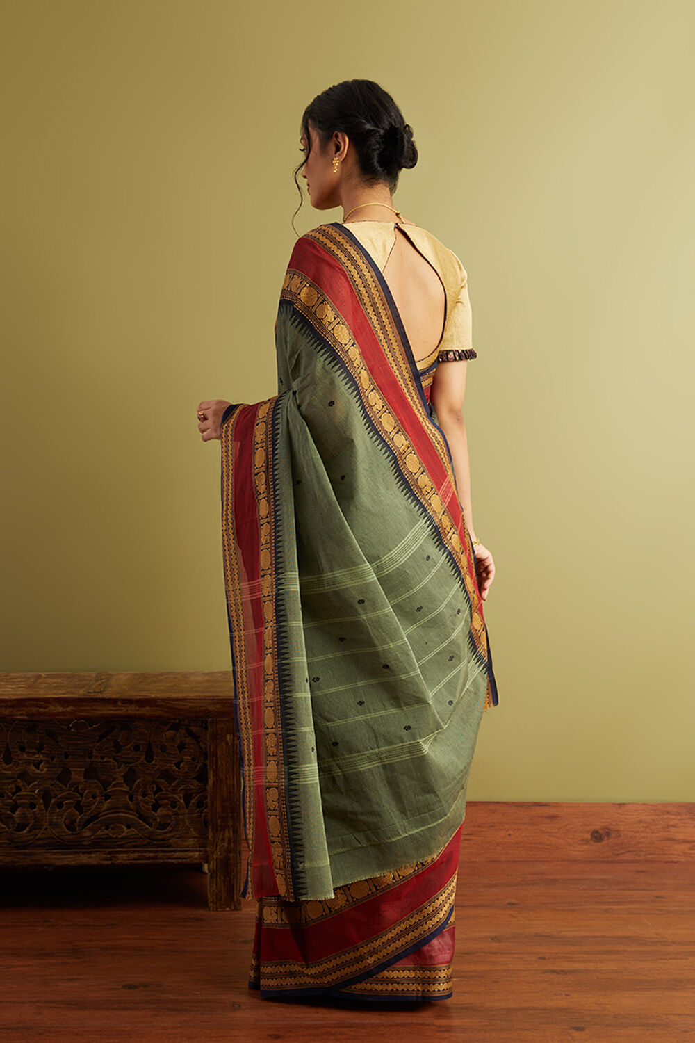 Dark Green Woven Pure South Cotton Saree image number null