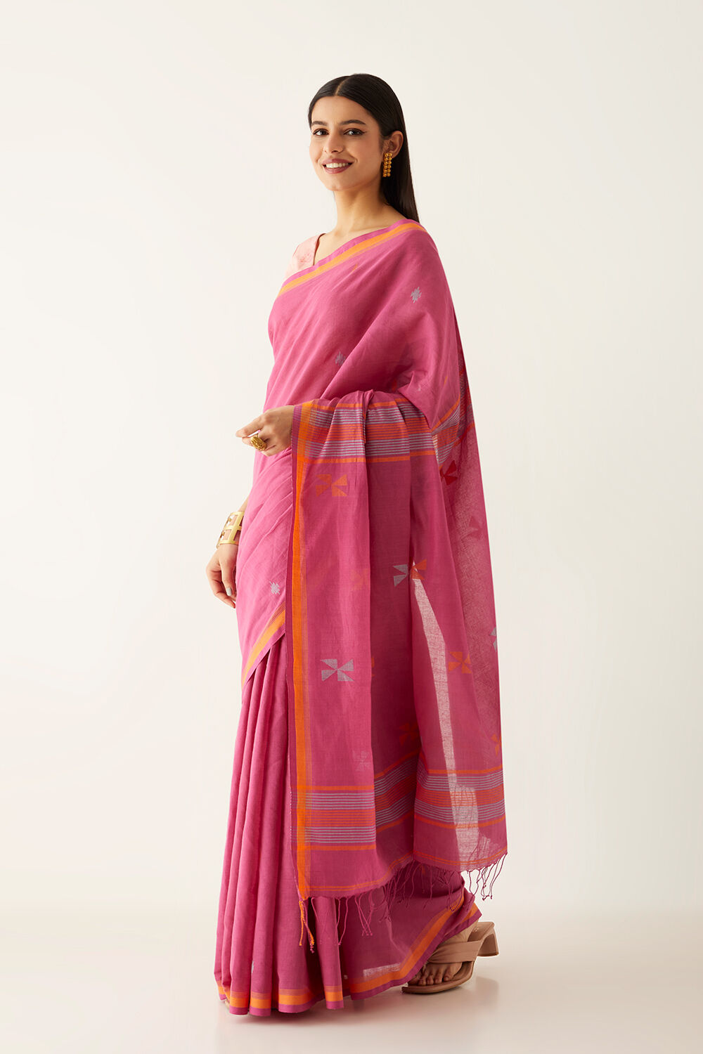 Dark Pink Pure Cotton Bengal Jamdani Saree image number null