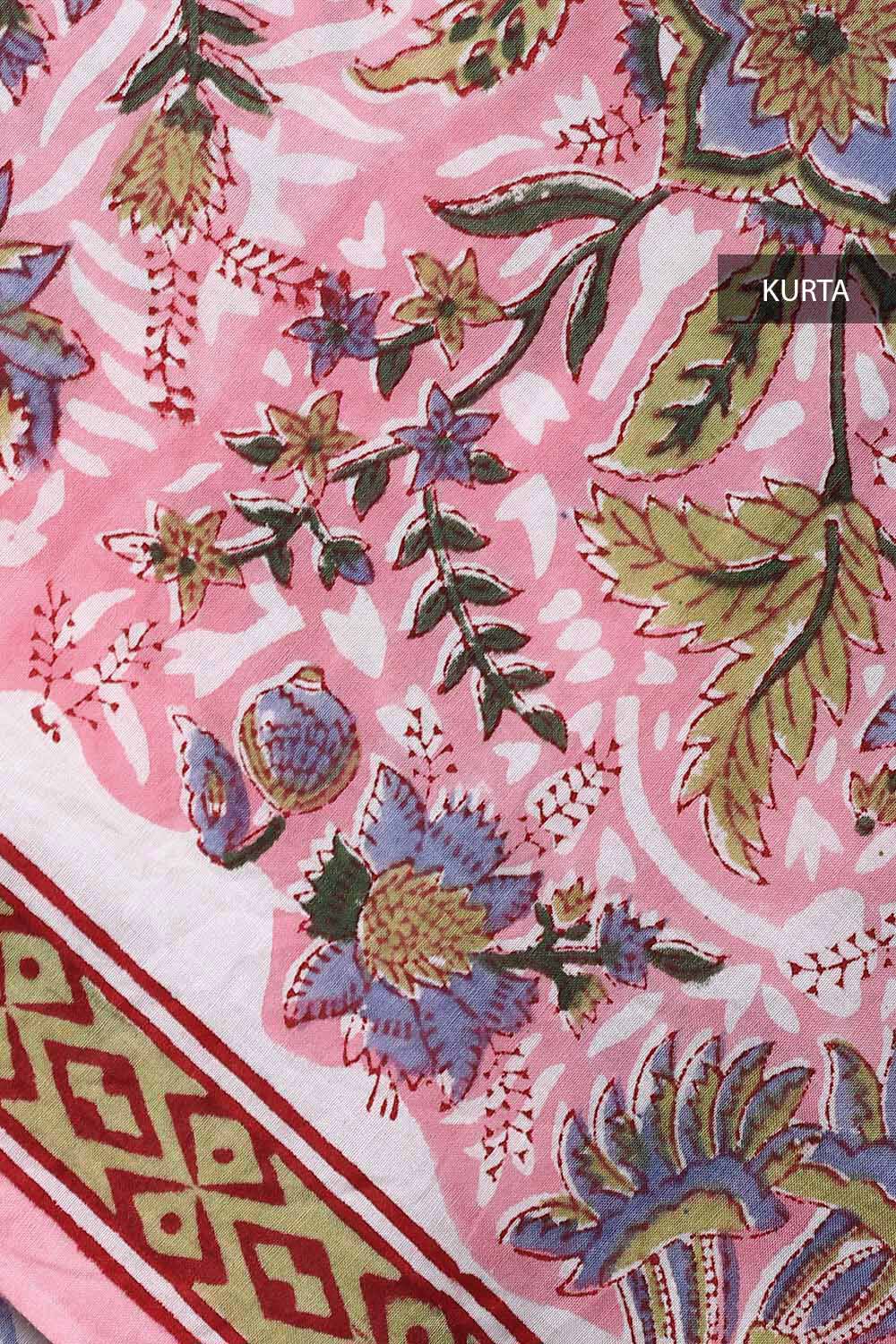Light Pink Cotton Block Printed Unstitched Suit Set image number null