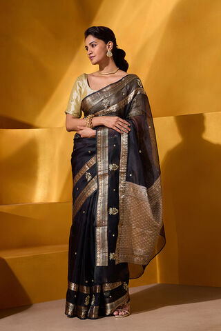 Black Pure Silk Organza Embroidered Saree thumbnail image number null
