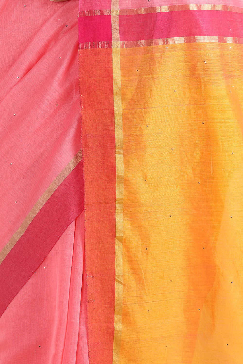 Light Pink Pure Silk Cotton Mukaish Work Saree image number null