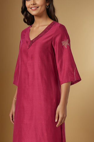 Dark Pink Embroidered Pure Silk Cotton Kurta thumbnail image number null
