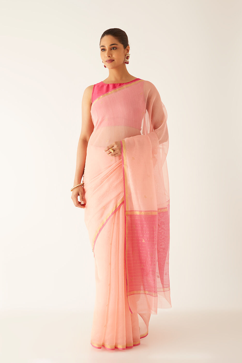 Light Orange Pure Silk Cotton Chanderi Saree image number null