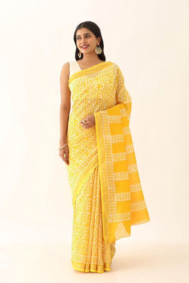 Yellow Pure Silk Cotton Batik Saree