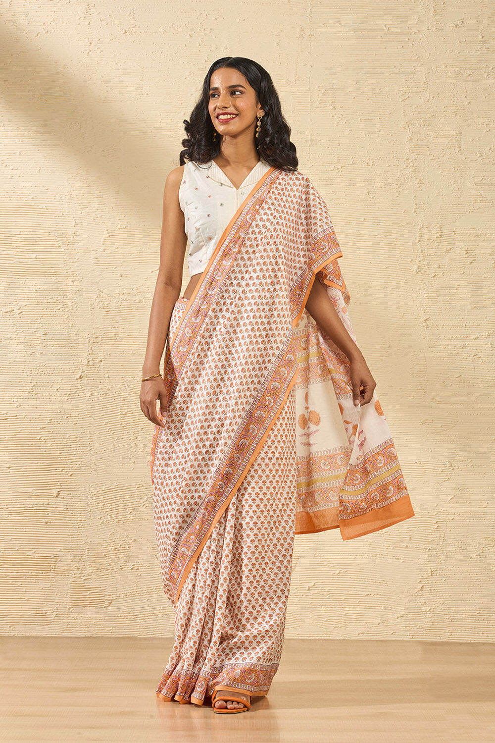 Light Orange Rajasthan Pure Cotton Printed Sanganeri Saree image number null