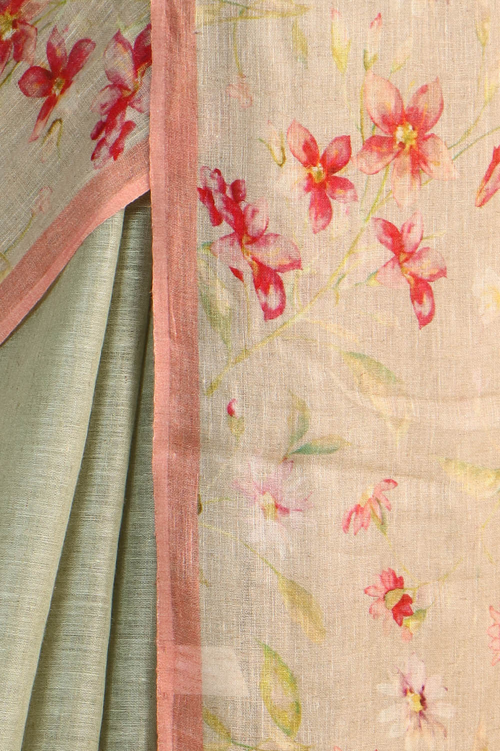 Light Green Pure Linen Digital Printed Saree image number null