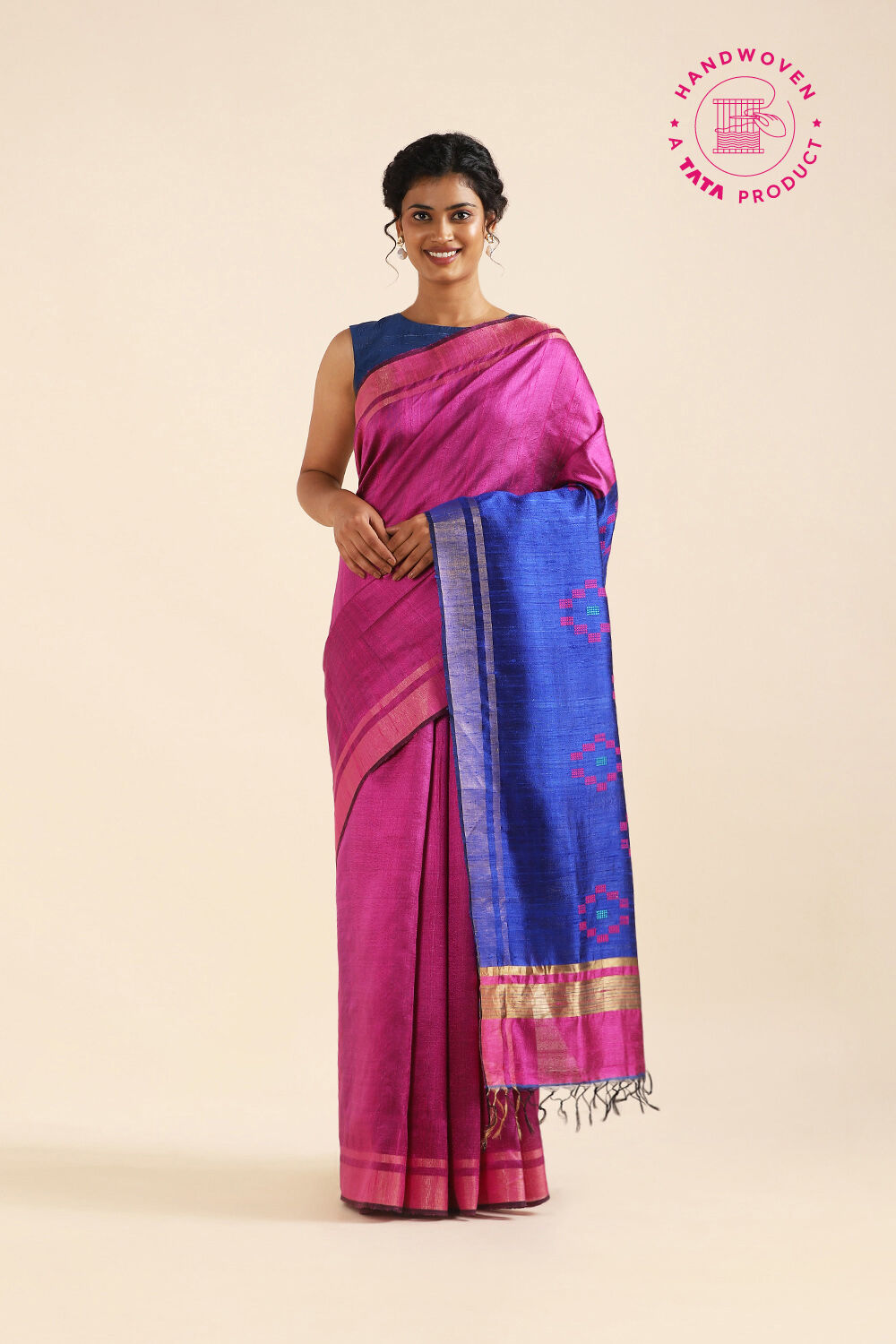 Dark Pink Pure Tussar Silk Bhagalpuri Saree image number null