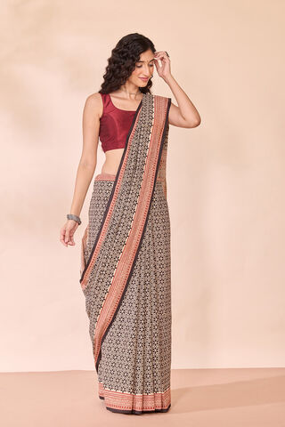 Black Rajasthan Block Printed Pure Cotton Saree thumbnail image number null