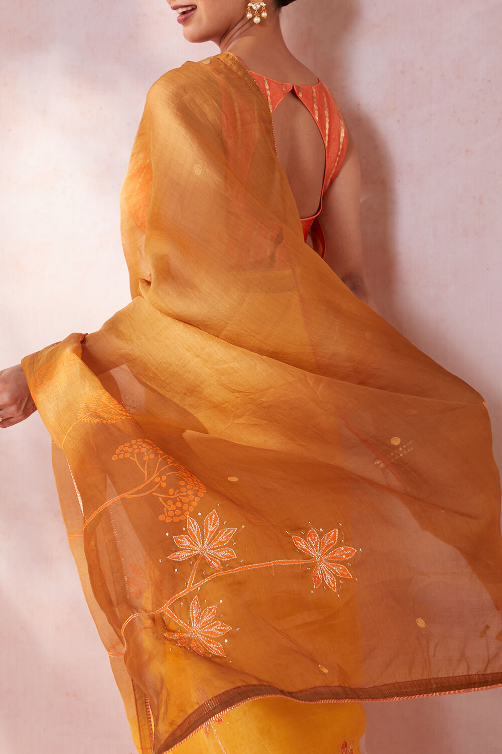 Yellow Pure Silk Organza Hand Painted Saree image number null