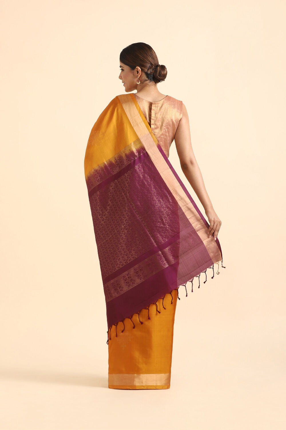 Dark Orange Pure Silk South Saree image number null