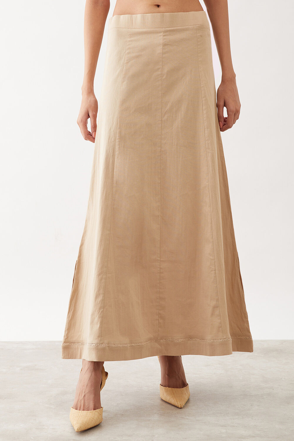Beige Woven Cotton Lycra Skirt image number null