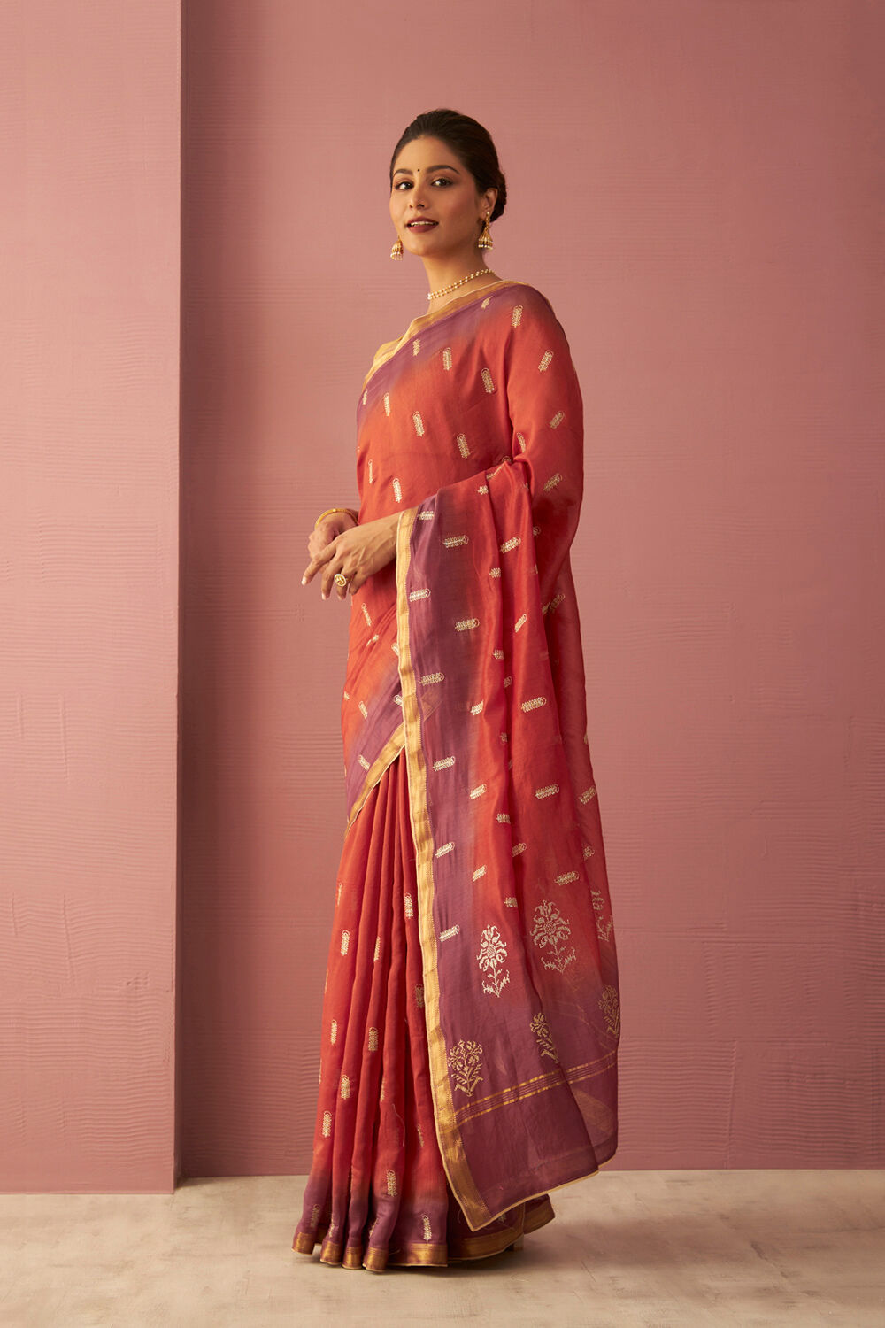 Orange Pure Silk Cotton Embroidered Saree image number null