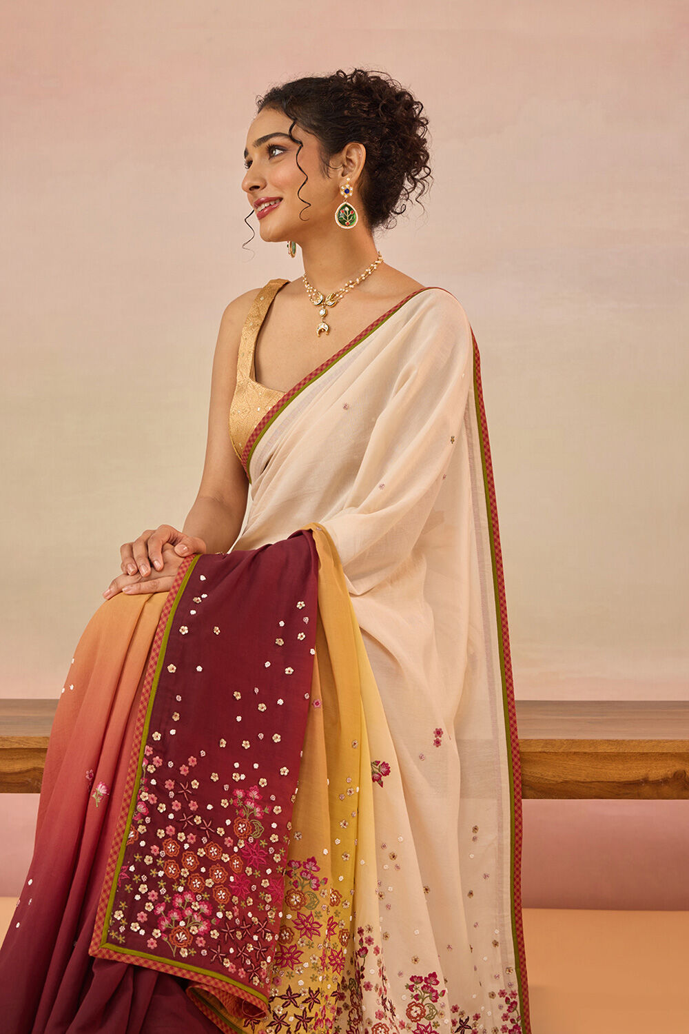 Multi Pure Viscose Embroidered Saree image number null