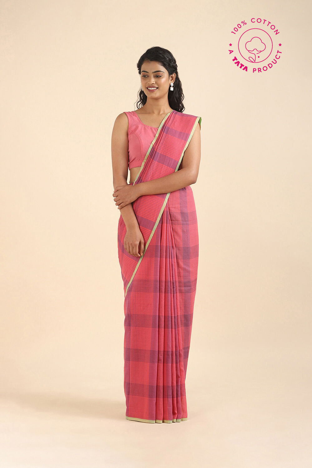 Pink Pure Cotton Bengal Saree image number null