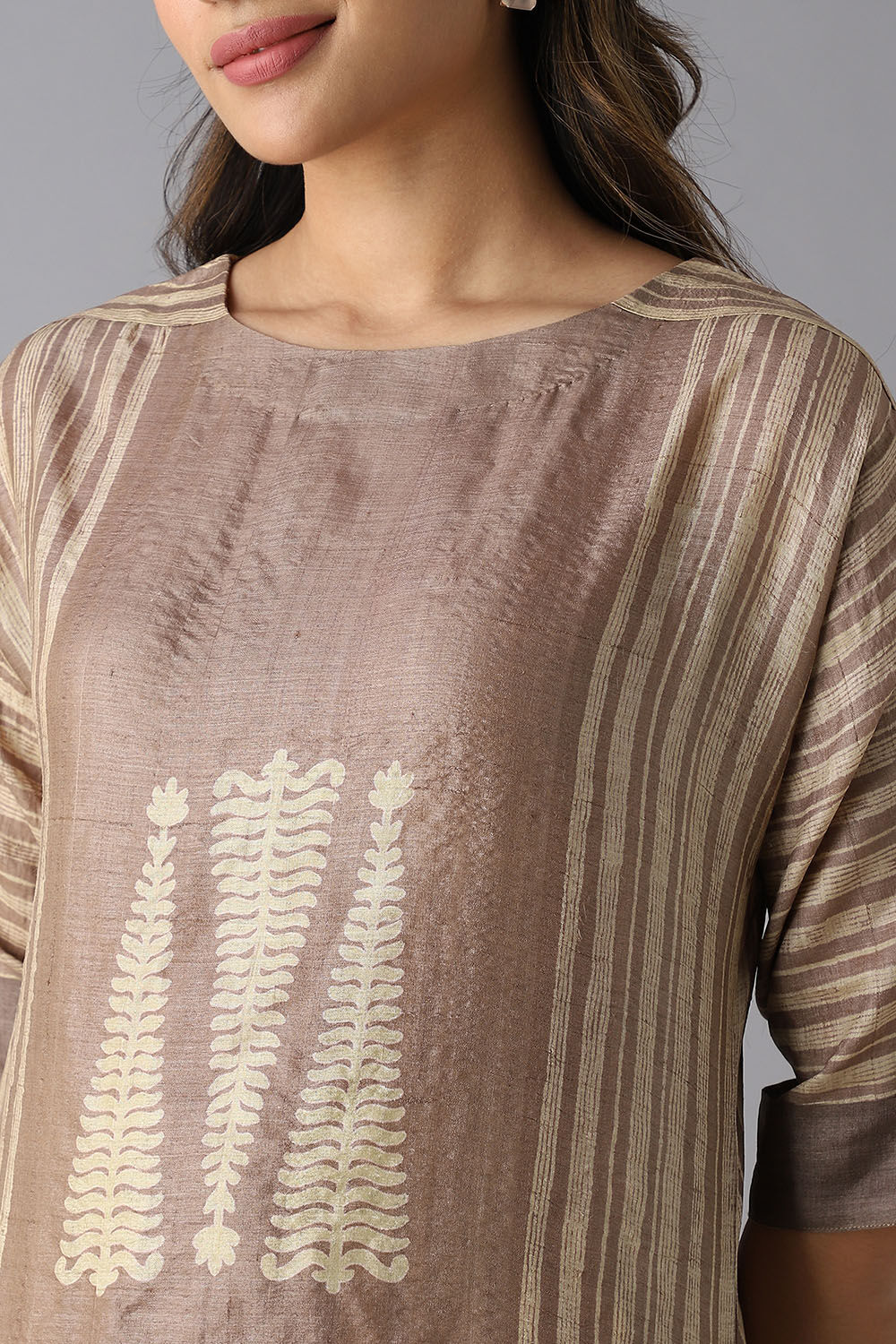 Brown Tussar Block Printed Kurta image number null