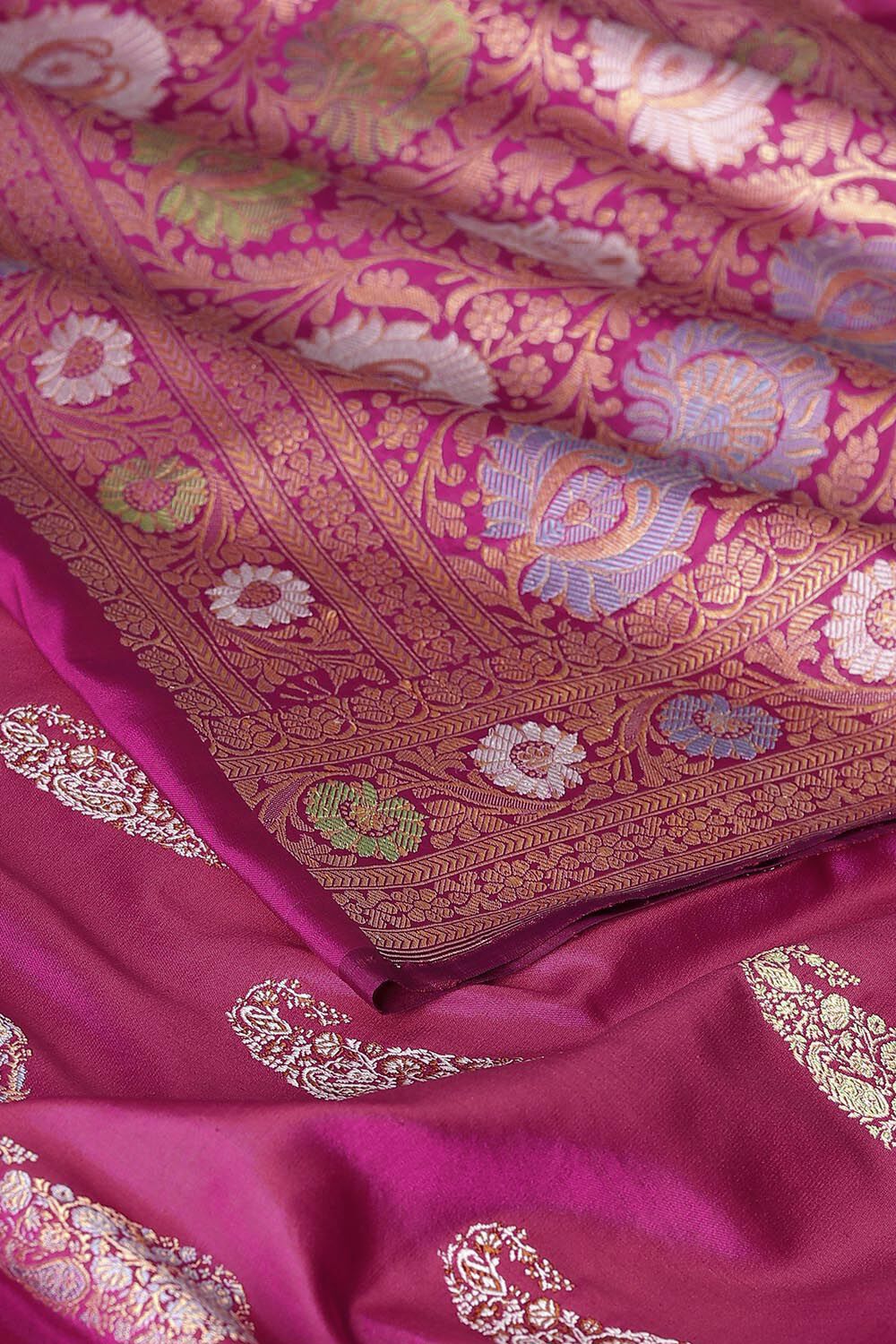 Dark Pink Pure Silk Banarasi Saree image number null