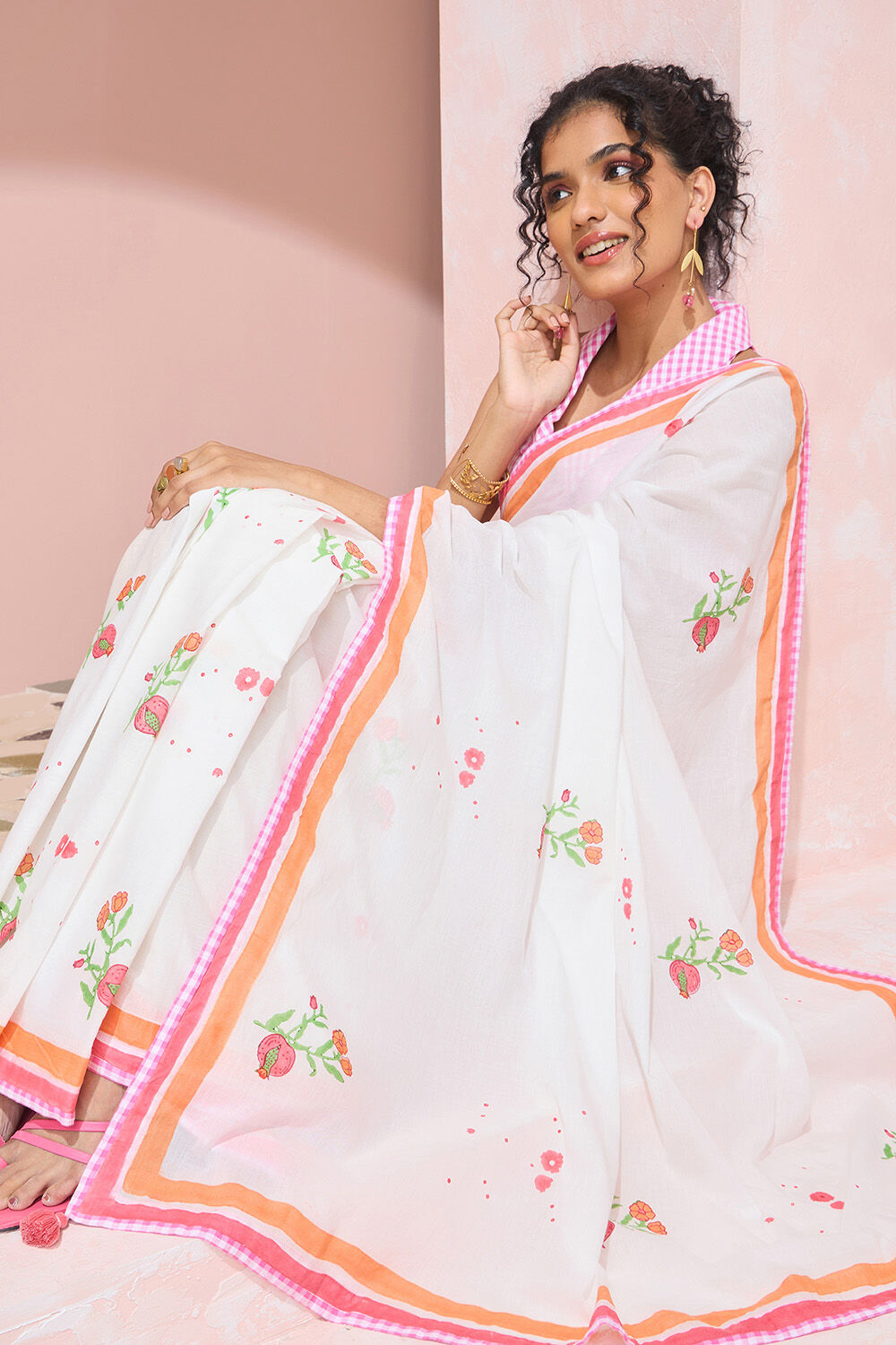 Off White Rajasthan Pure Cotton Printed Sanganeri Saree image number null