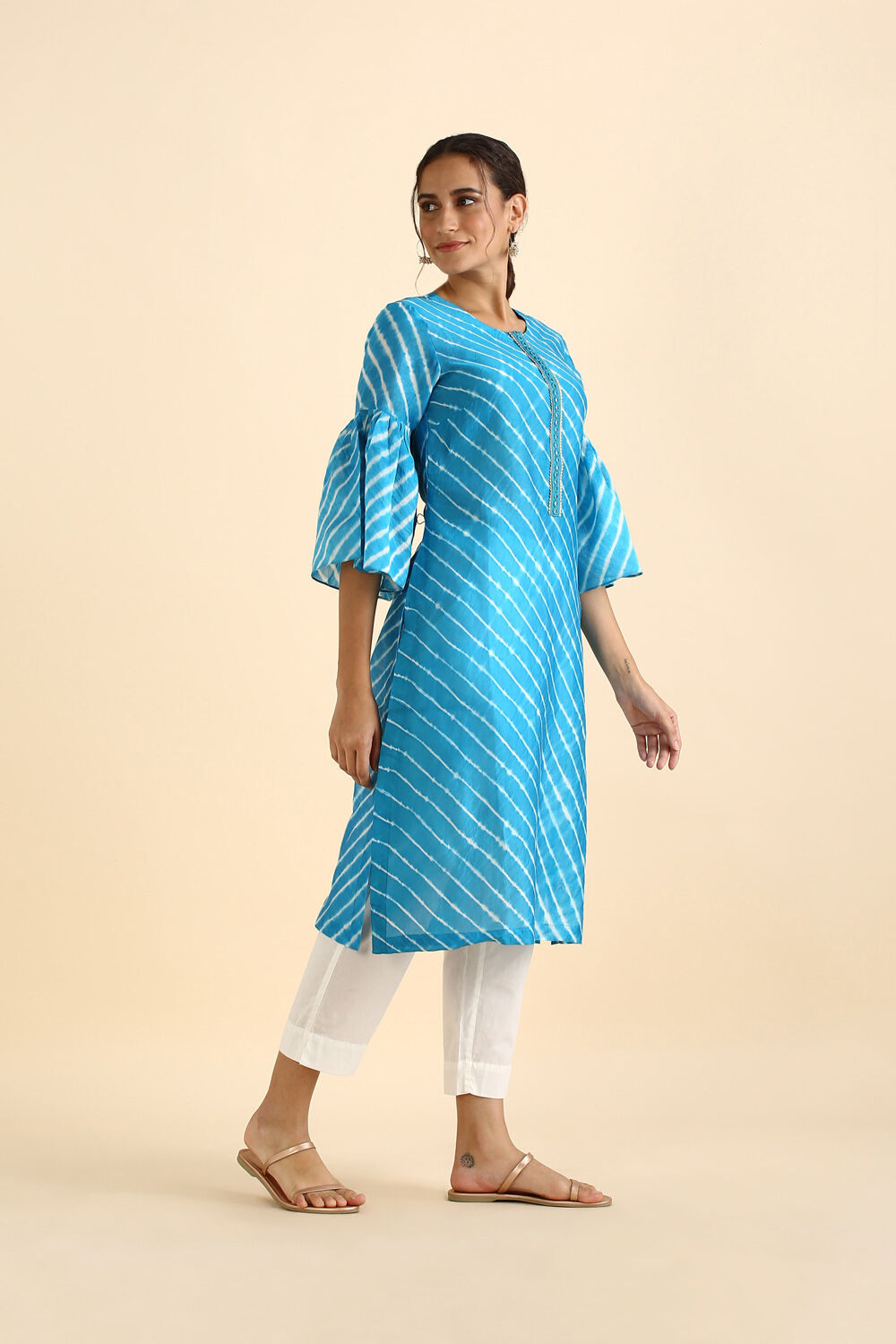Light Blue Silk Cotton Mirror Work Kurta image number null