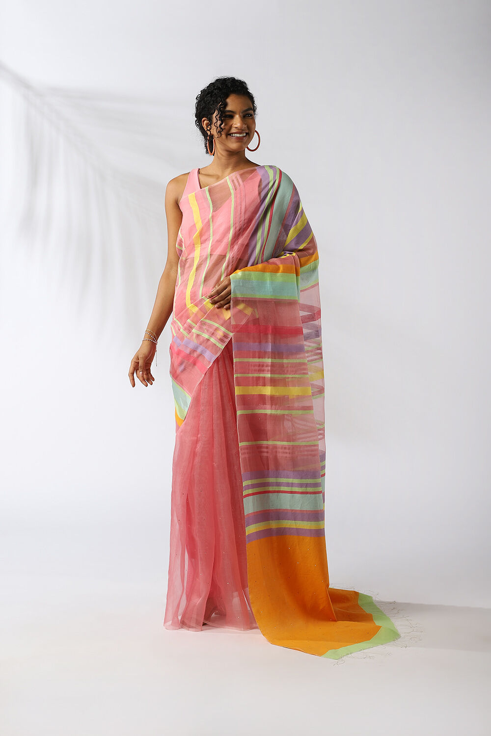Light Red Pure Organza Cotton Embroidered Saree image number null