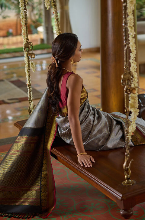 Grey Woven Pure Silk Kanjivaram Saree
