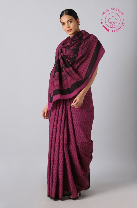 Pink Pure Cotton Bagh Printed Saree