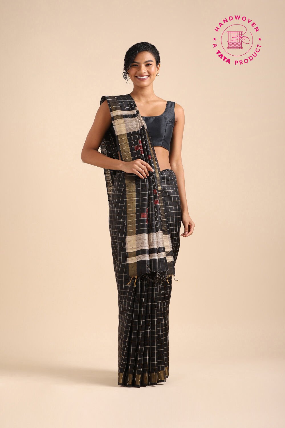 Black Pure Tussar Silk Bhagalpuri Saree image number null
