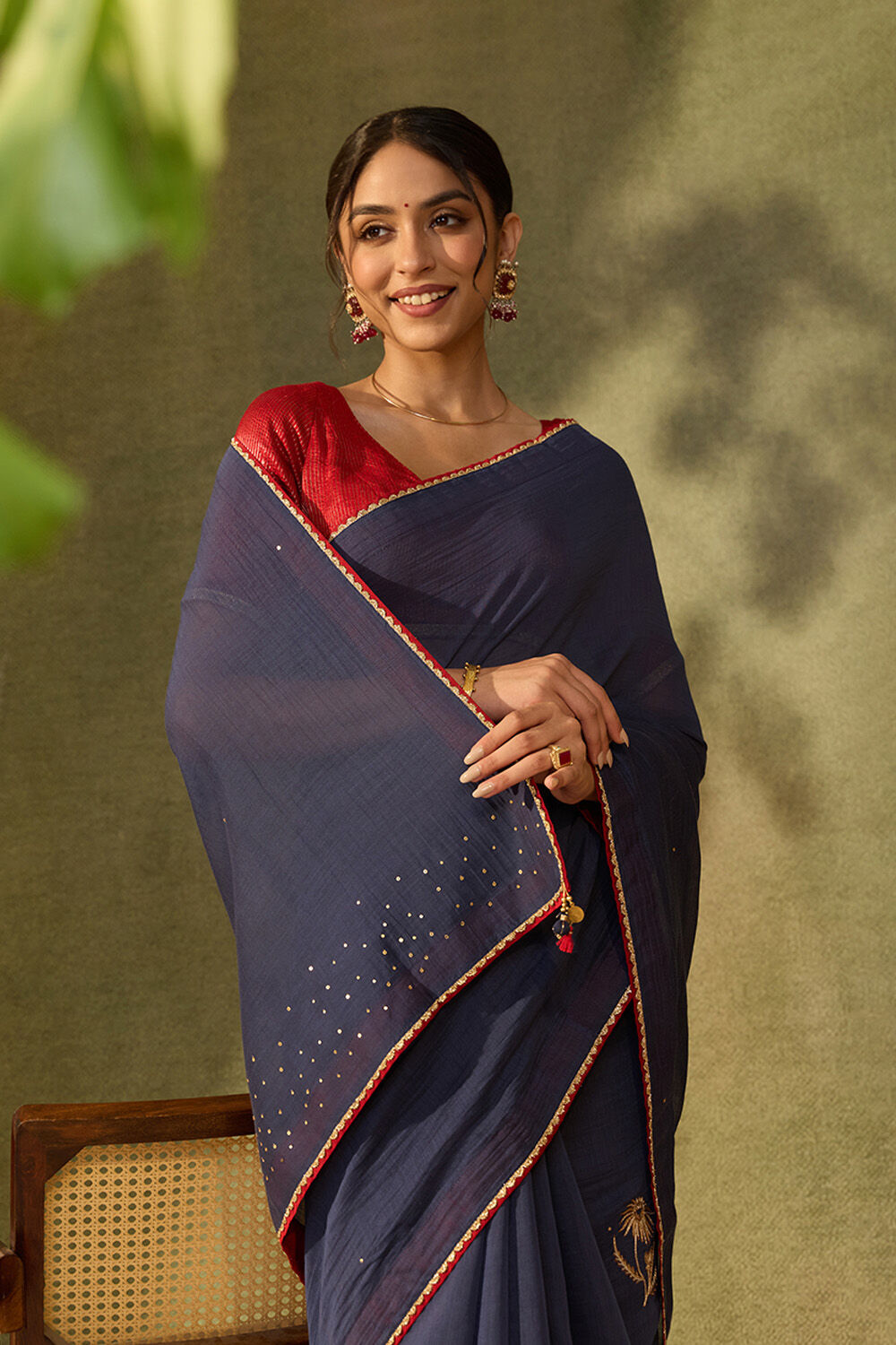 Dark Blue Pure Silk Cotton Embroidered Saree image number null