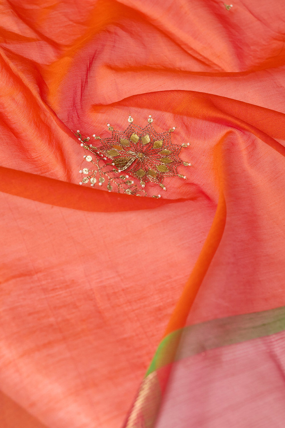 Orange Maheshwari Pure Silk Cotton Gotta Patti Saree image number null