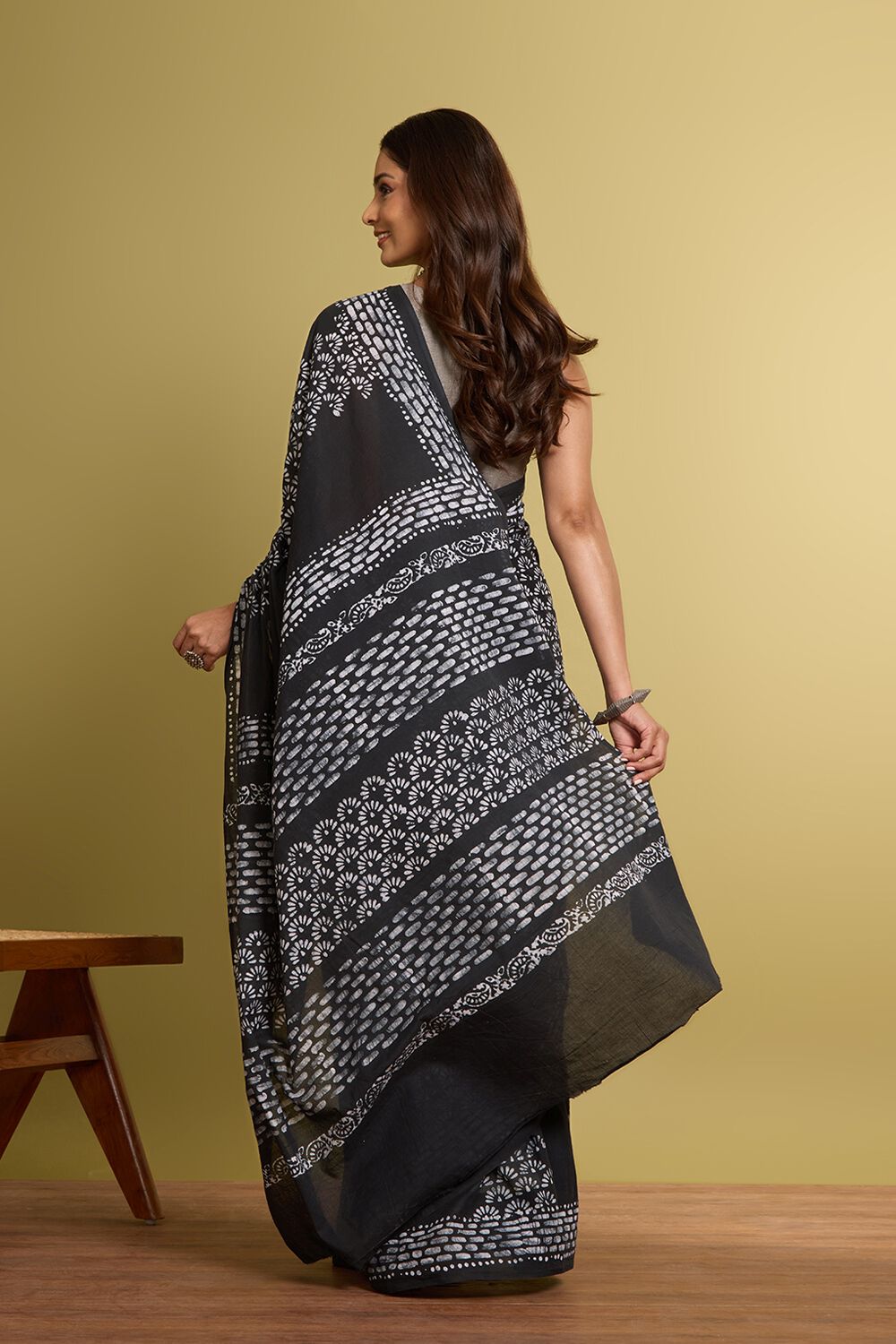 Black Pure Cotton Batik Saree image number null