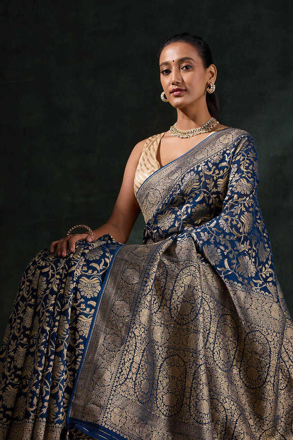 Blue Woven Viscose Georgette Saree image number null
