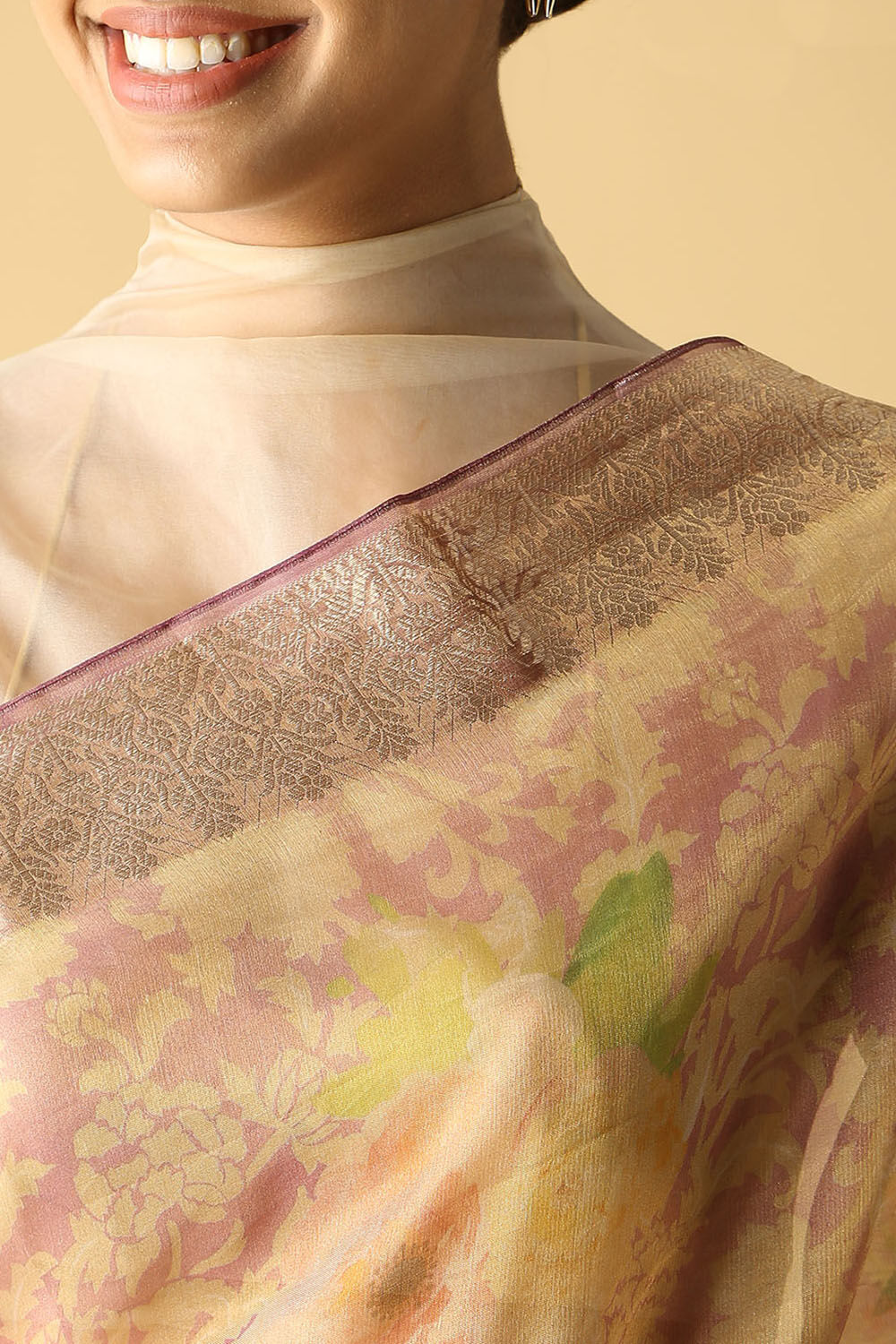 Light Violet Pure Tissue Silk Digital Printed Saree image number null