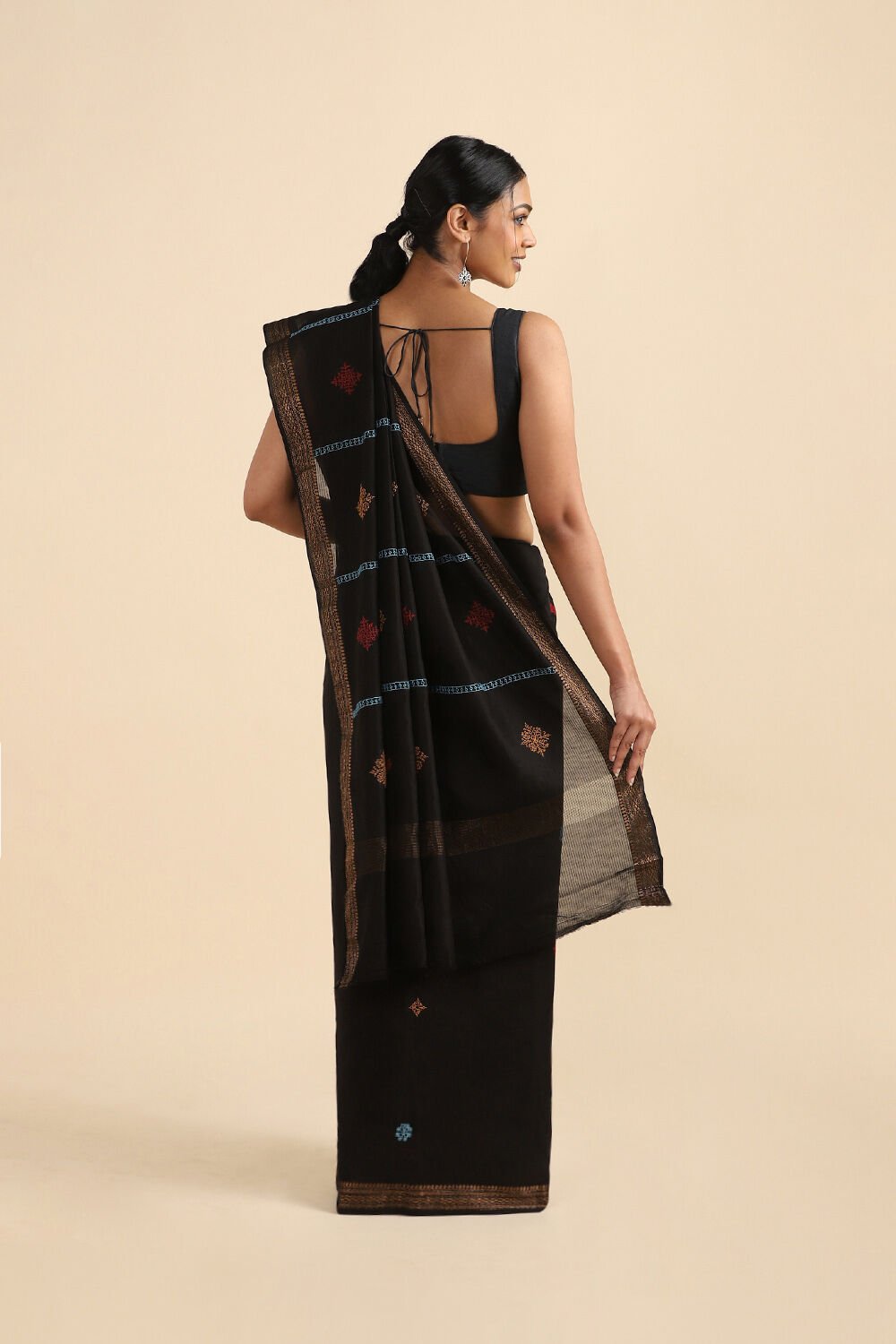 Black Pure Silk Cotton Embroidered Saree image number null