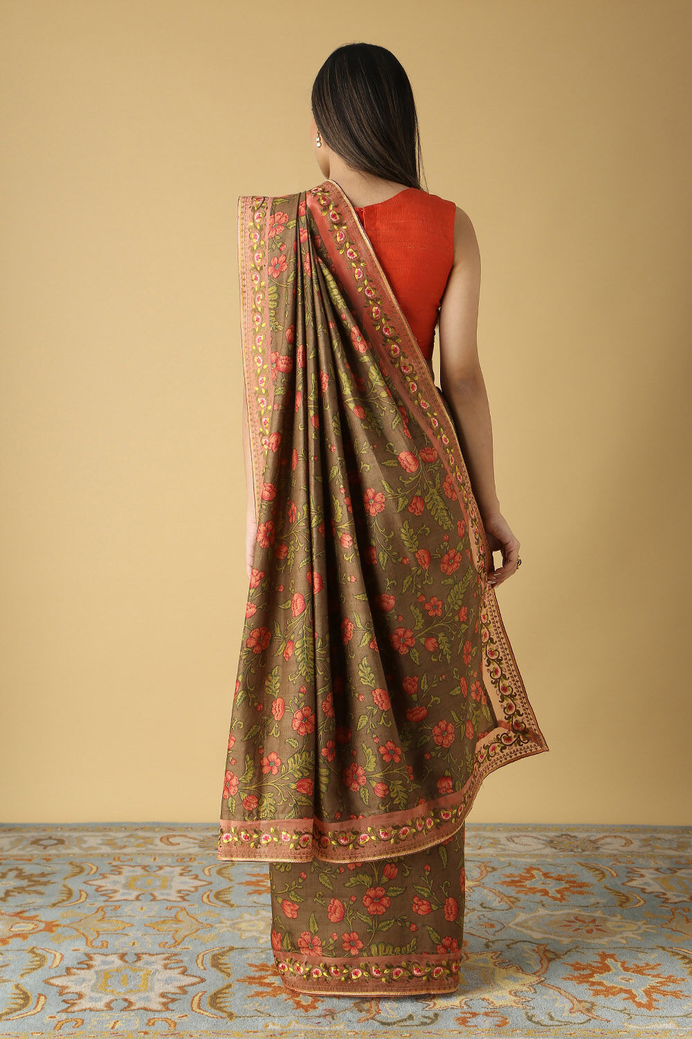 Brown Pure Tussar Silk Printed Saree image number null