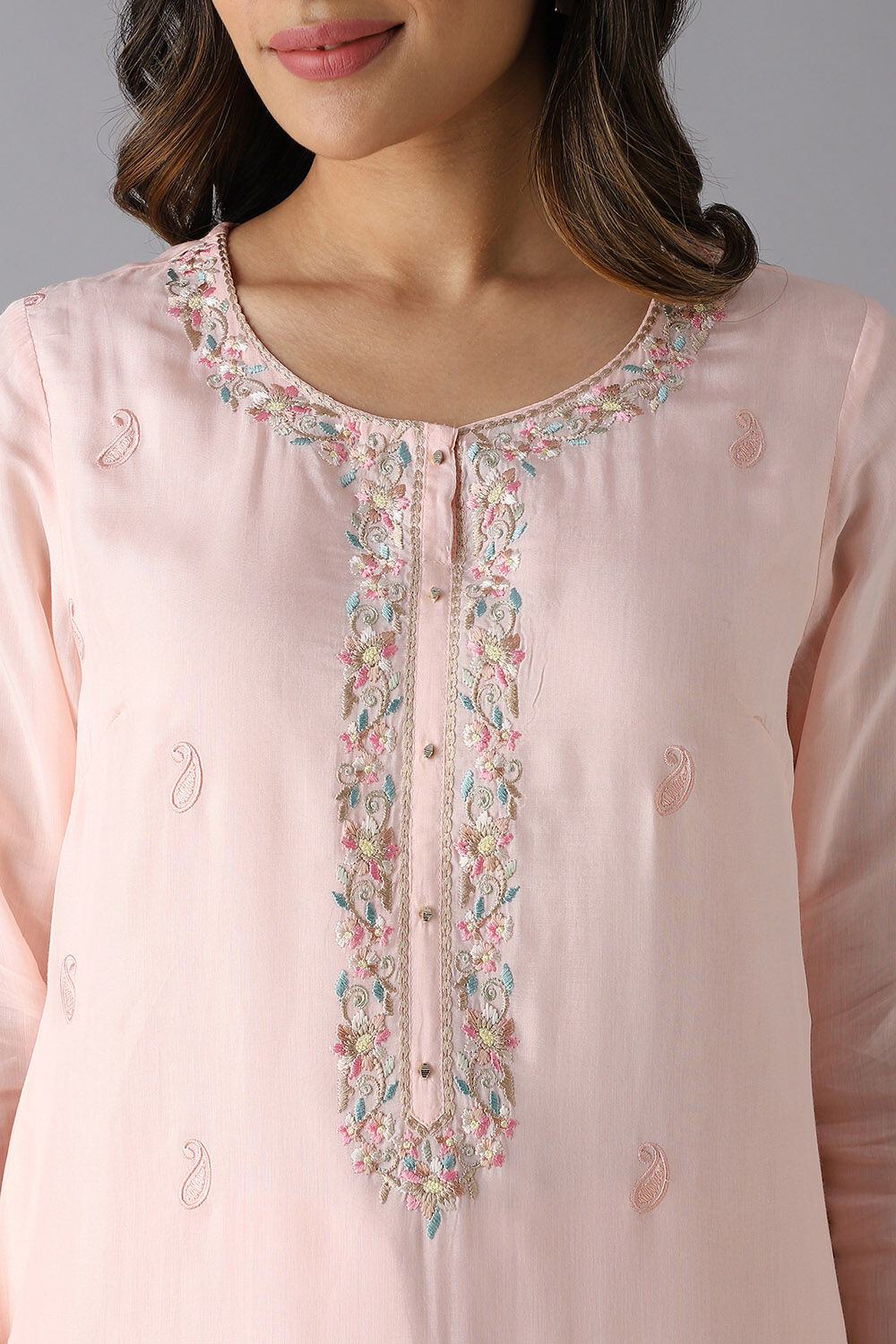 Light Pink Viscose Embroidered Kurta image number null