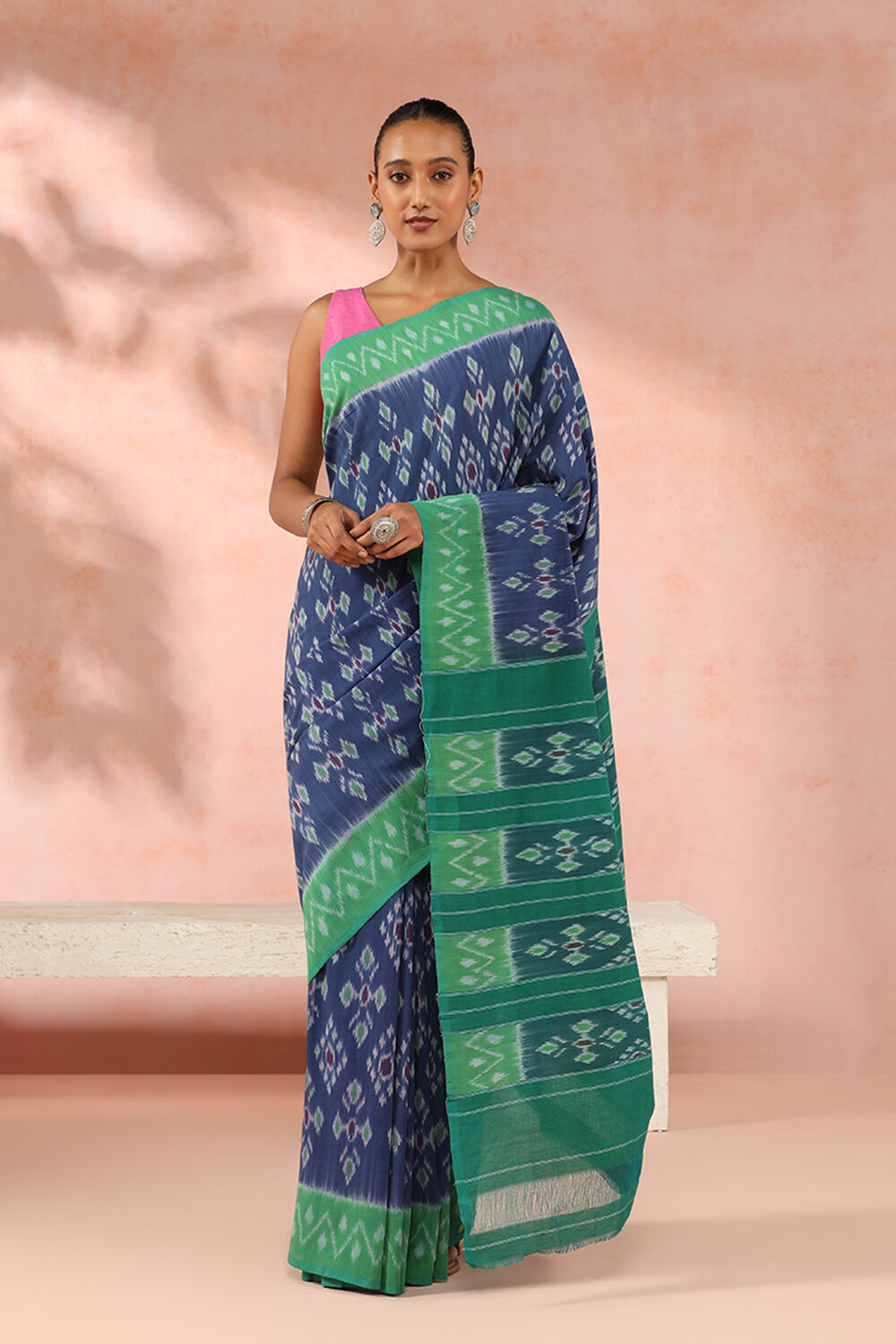 Purple Pure Cotton Pochampalli Ikat Saree image number null
