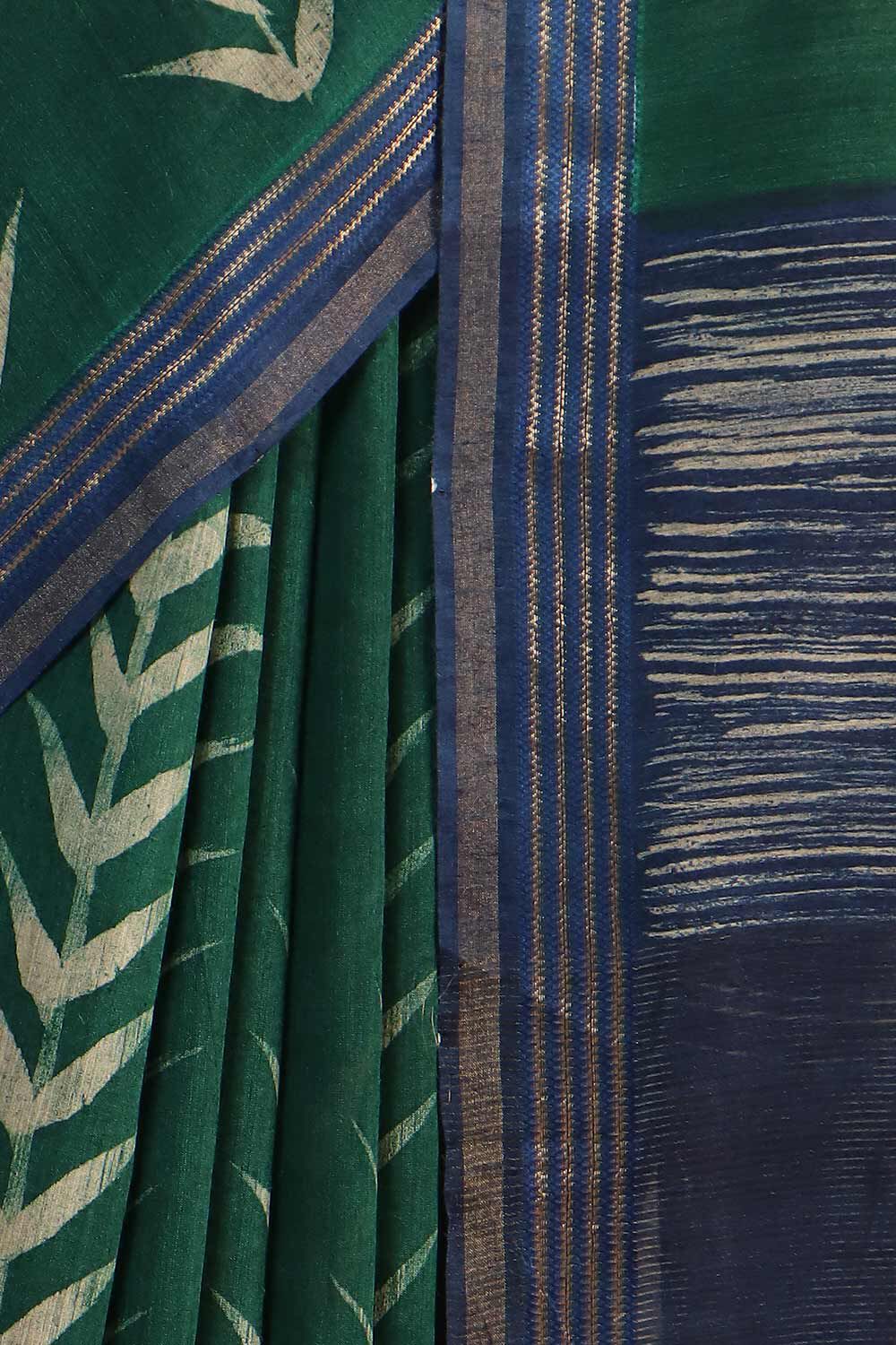 Dark Green Pure Tussar Vanya Printed Saree image number null