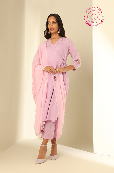 Lavender Embroidered Viscose Kurta Set