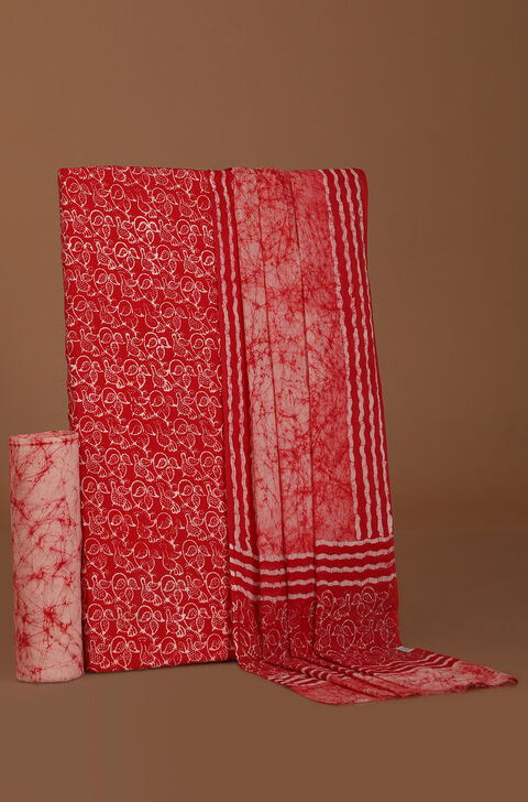 Dark Red Pure Cotton Batik Unstitched Suit Set