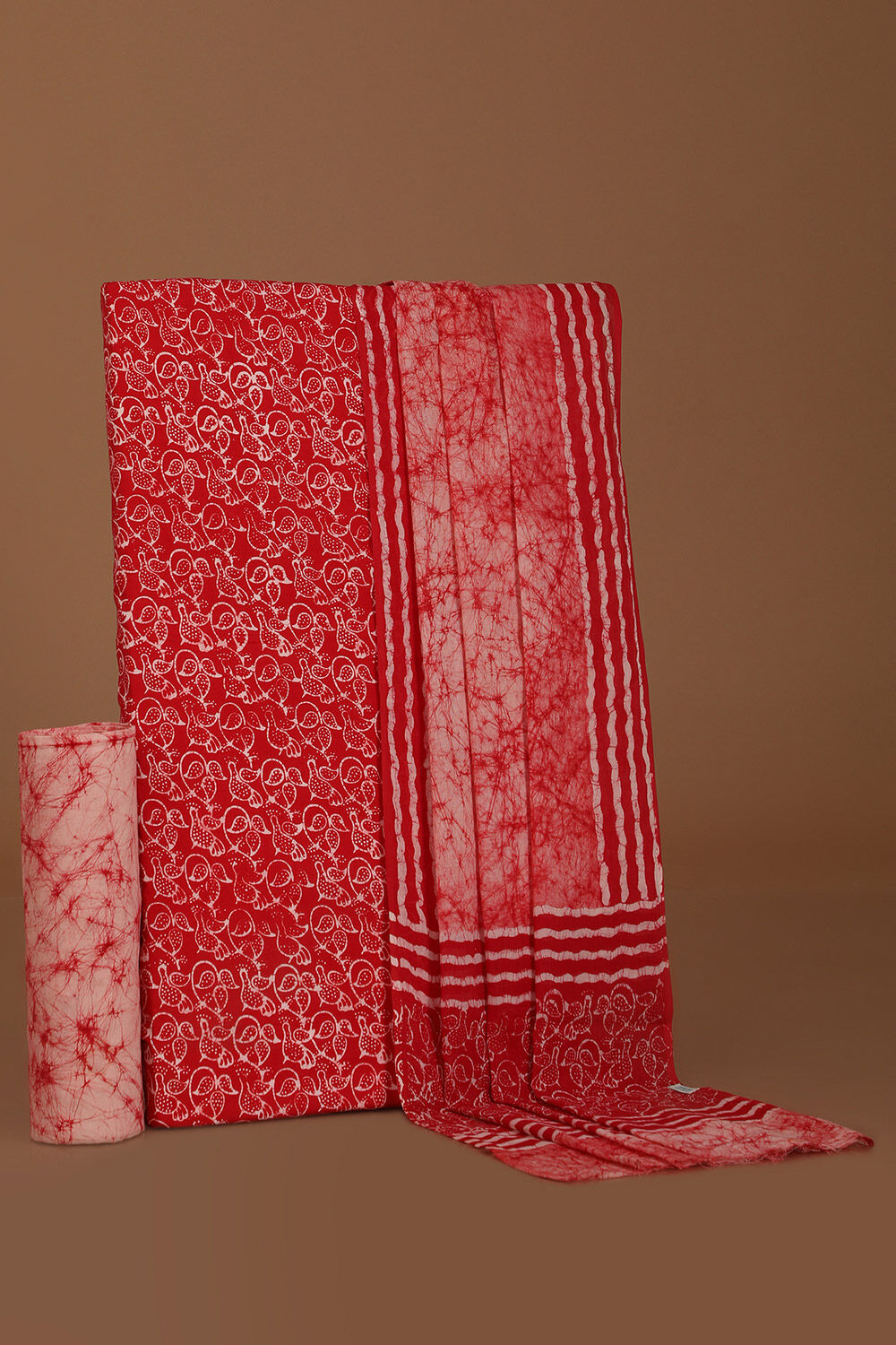 Dark Red Pure Cotton Batik Unstitched Suit Set image number null
